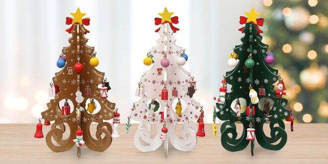 Dekorační vánoční stromeček s ozdobami: 3 barvy