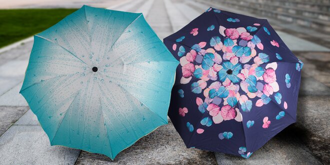 Větruodolný deštník s motivem kapek i listí