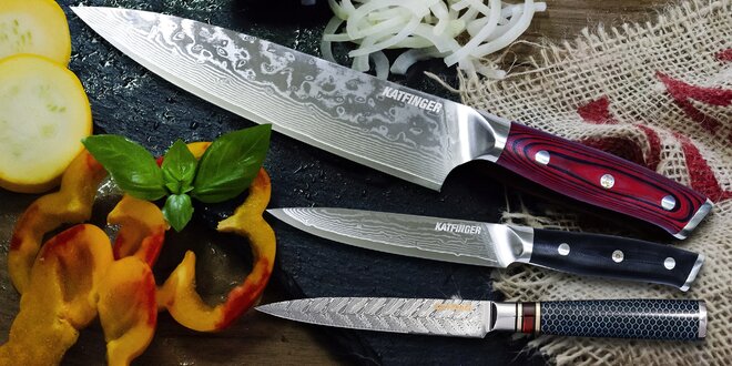 Nože Katfinger z damaškové oceli s dopravou zdrama