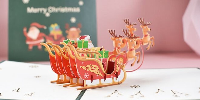 3D vánoční přáníčka s obálkou a kapsičkou na vzkaz