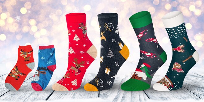 Veselé ponožky s vánočními vzory pro celou rodinu