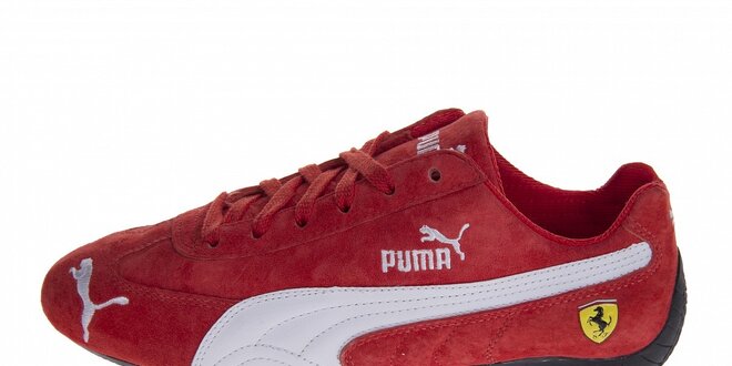 Červené semišové tenisky Puma Ferrari s bílými detaily