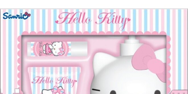 Hello Kitty dárková sada -tělové mléko 30 ml, Sprchový  Gel 400ml s pumpičkou,Balzám na rty 4,5g