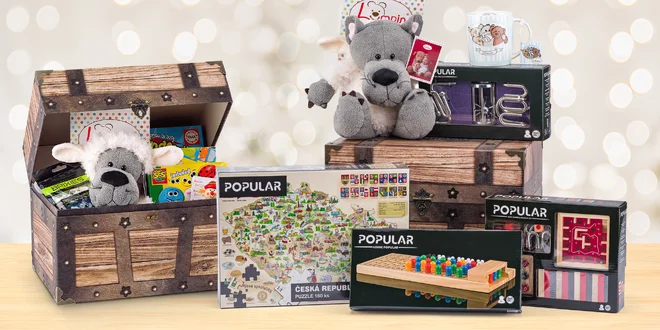 Truhla plná hraček: hlavolamy, puzzle i plyšák