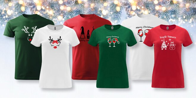 Dámská a pánská bavlněná trička s vánočními motivy