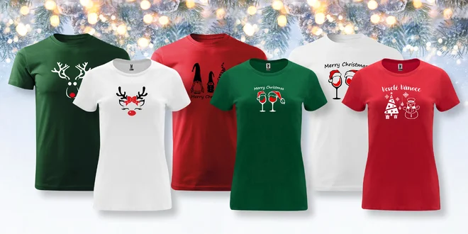 Dámská a pánská bavlněná trička s vánočními motivy