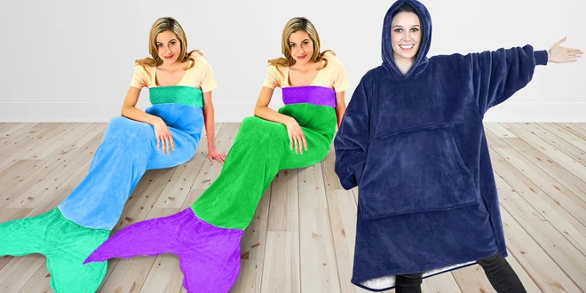 Deka ve tvaru ploutve a televizní oversize mikiny