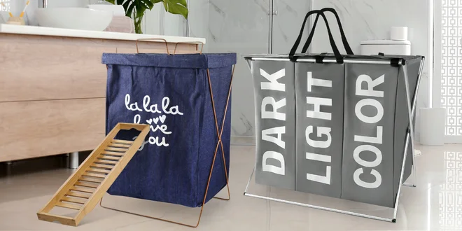 Doplňky do koupelny: stolky, koberec i koš na prádlo