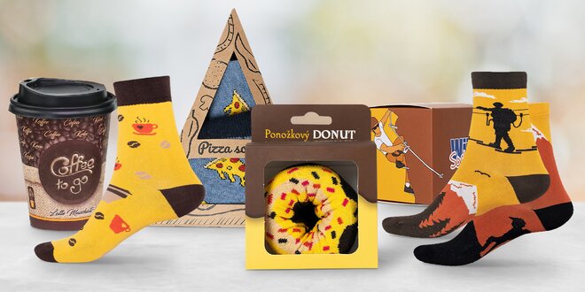 Ponožky ve stylové krabičce: kafe i pizza