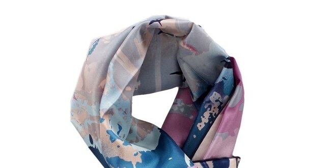 Dámský modro-růžový hedvábný šátek Fraas