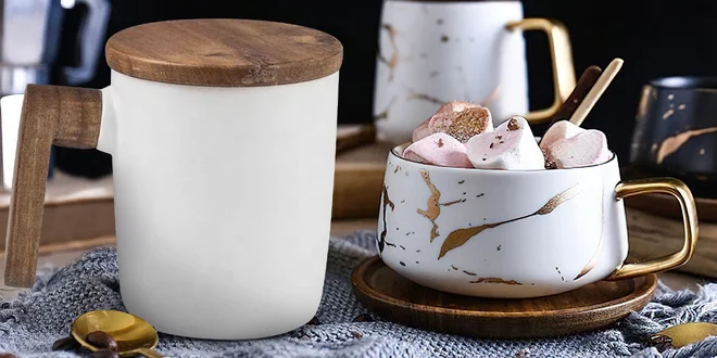Designové hrníčky Nordvik se zlatým zdobením
