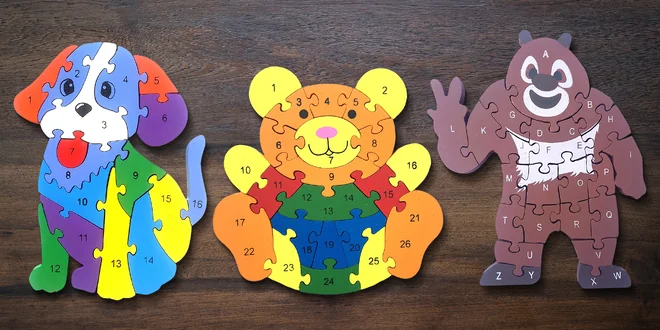 Puzzle z dřevotřísky pro rozvoj jemné motoriky
