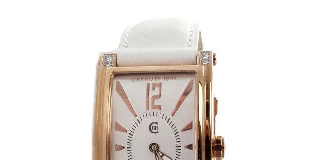 Dámské zlato-bílé hranaté hodinky Cerruti 1881