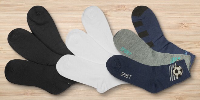 Pánské i dámské ponožky: 9 párů, černé, bílé i mix