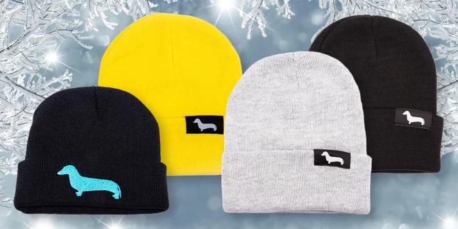 Pletené kulichy s jezevčíkem pro dospělé i děti