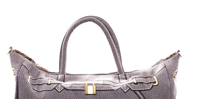 Dámská šedá kabelka s potiskem zlatého zámečku London Fashion