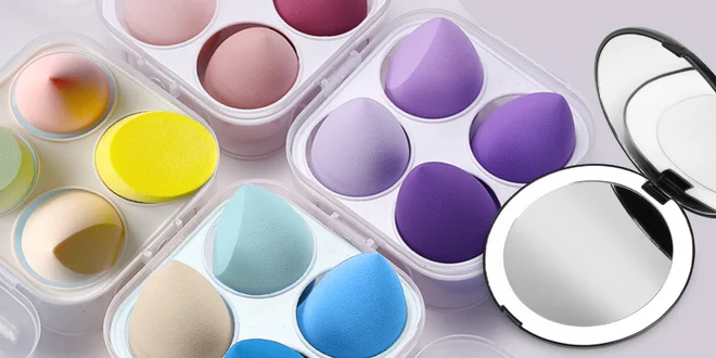 4 houbičky na make-up a LED zrcátko