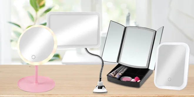 Kulatá, hranatá i sklápěcí kosmetická LED zrcadla