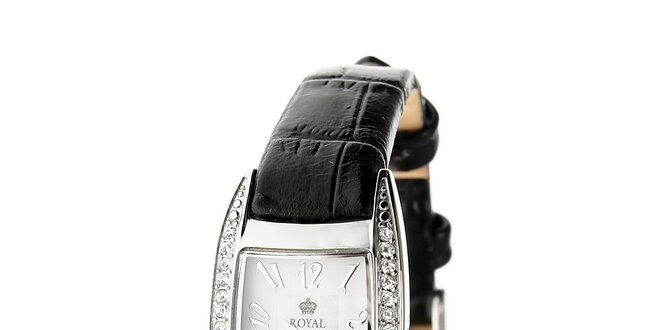 Dámské stříbrné hodinky Royal London s černým řemínkem a krystaly