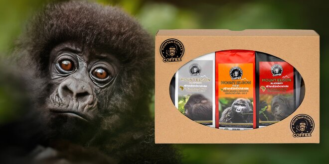 Balíčky kávy a kakaových bobů na podporu goril