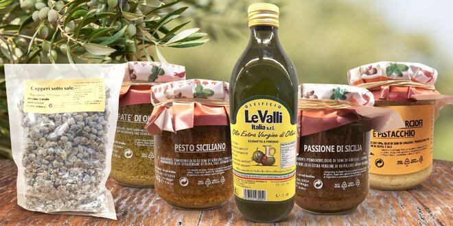 Kapary, olivový olej i pesto s artyčoky z Itálie