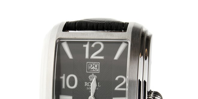 Pánské stříbrné hodinky Royal London s černým koženým řemínkem