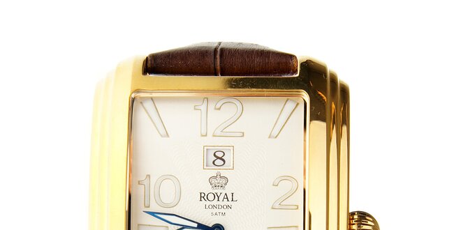 Pánské zlaté hodinky Royal London s hnědým řemínkem