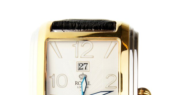 Pánské zlaté hodinky Royal London s černým řemínkem
