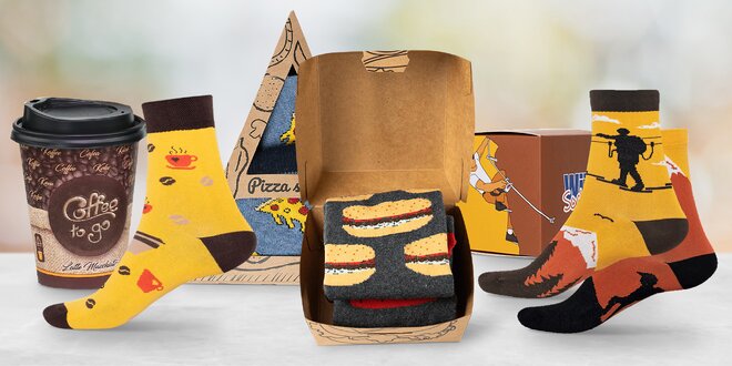Ponožky ve stylové krabičce: kafe i pizza