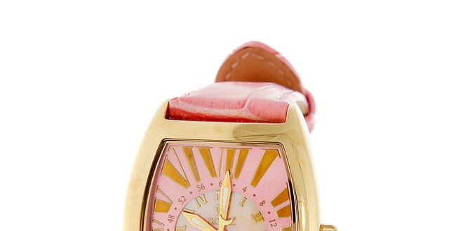 Dámské zlaté hodinky Royal London s růžovým řemínkem