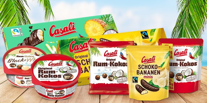 Cukrovinky Casali: čokobanánky i kokos, rum a ananas