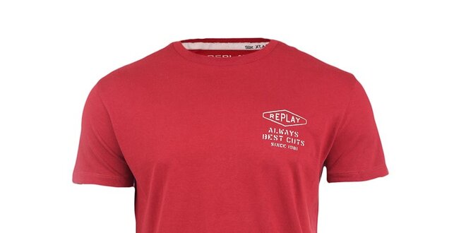 Pánské červené tričko s nápisem na zádech Replay