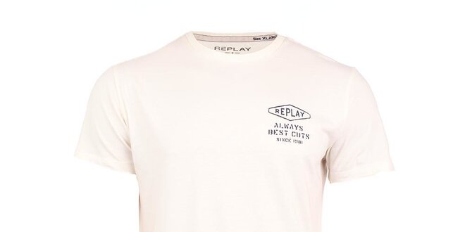Pánské bílé triko s nápisem na zádech Replay