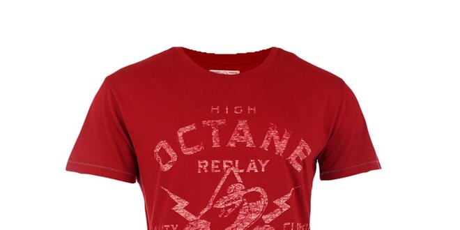 Pánské červené tričko s vintage potiskem Replay
