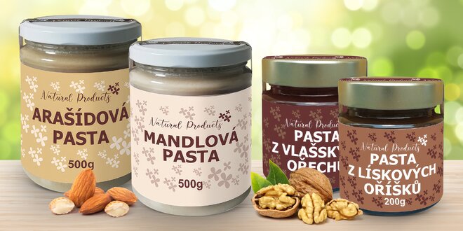 Ořechové pasty z arašídů, sezamu i mandlí
