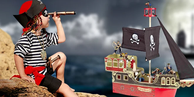 Dřevěná pirátská loď pro děti