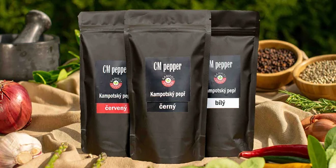 Kampotský pepř: černý, červený i bílý, na sýry i dezerty