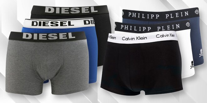 Boxerky Calvin Klein, Diesel i Philipp Plein