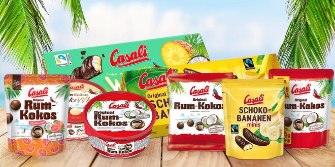 Cukrovinky Casali: čokobanánky i kokos, rum a ananas