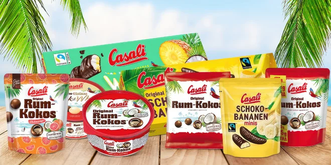 Cukrovinky Casali: čokobanánky i kokos, rum a ananas