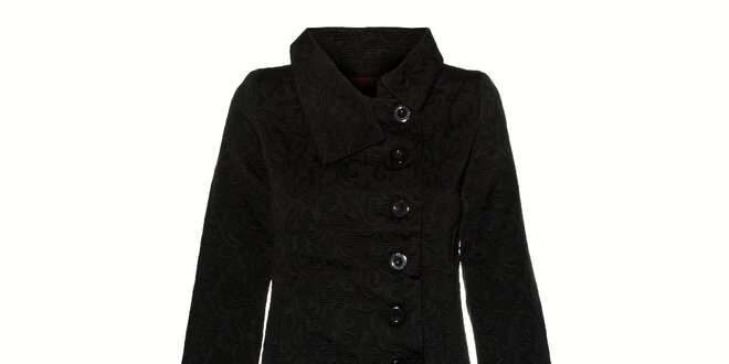 Dámský černý vyšívaný kabát Desigual s barevným potiskem