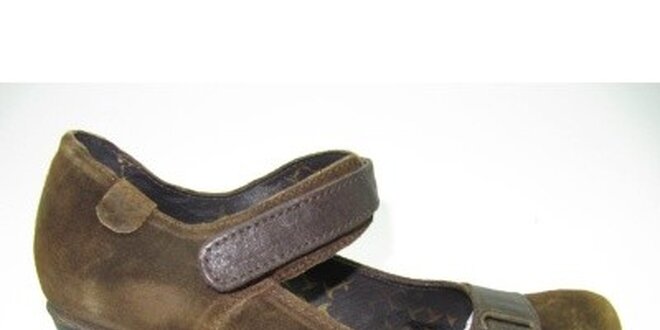 Dámské hnědé semišové boty na podpatku Goldmud