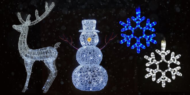 Vánoční LED dekorace: vločka, sob i sněhulák