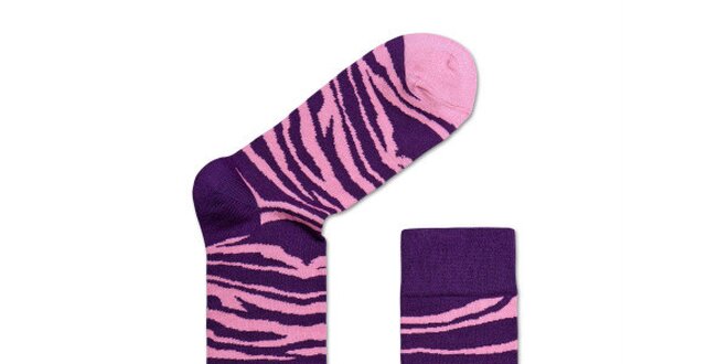 Fialové zebrované ponožky Happy Socks