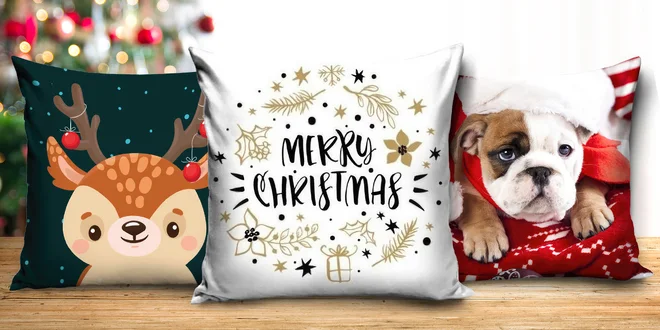 Vánoční polštářky s různými vzory: sob i vločka