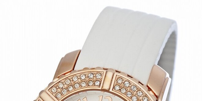 Dámské zlaté hodinky Yves Bertelin s bílým pryžovým páskem