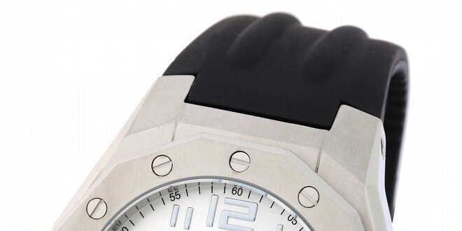Pánské ocelové hodinky Yves Bertelin s černým pryžovým řemínkem