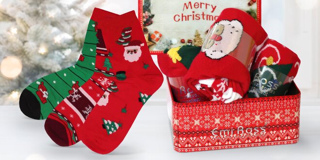 Tři páry vánočních ponožek v plechové krabičce: 35-46