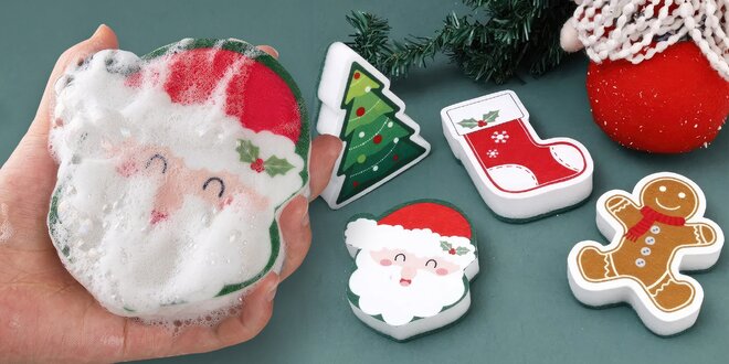 Vánoční houbičky na nádobí: perníček, stromek i Santa