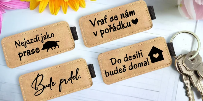 Klíčenky z umělé kůže: pro mamku, taťku i piráty silnic